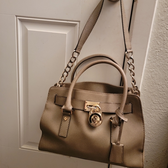 Michael Kors Hamilton  East West Satchel Leather Shoudler Bag Brown Luggage - Picture 7 of 16